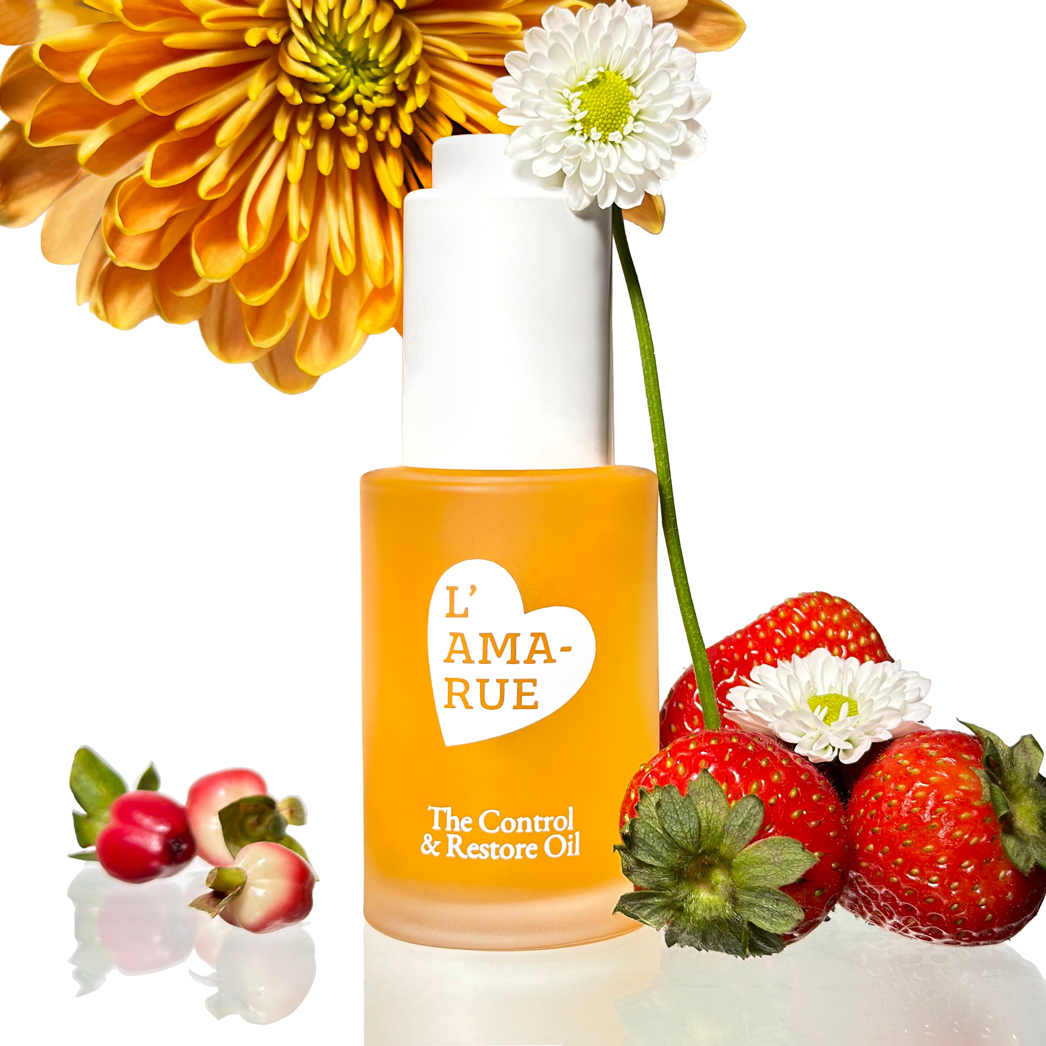 Blue toner bottle labeled 'L'AMARUE' with fig and plant illustrations.